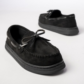 Mocassins en daim noir pour femmes avec un arc le noir 2