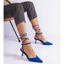 Talons hauts bleus avec un talon ouvert attaché autour de la cheville 1