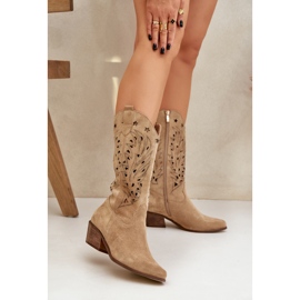 Bottes en daim avec une usine supérieure ouverte Zazoo 3609 Beige 2