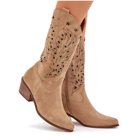 Bottes en daim avec une usine supérieure ouverte Zazoo 3609 Beige 10