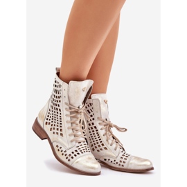 Zazoo 2627 Bottes dorées en cuir en cuir ouvert essuyées d'or 1