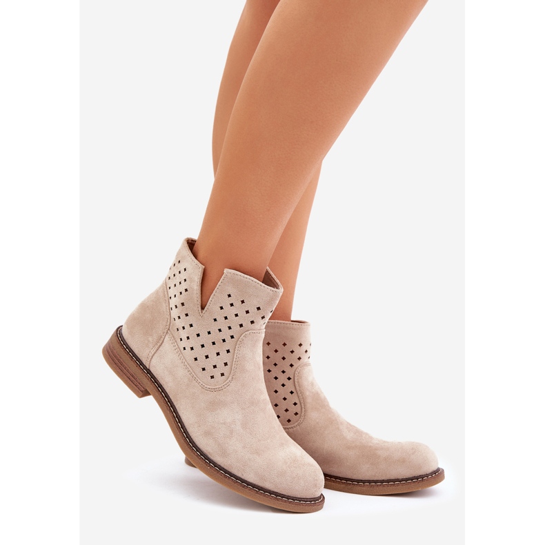 Bottes à thèmes plates avec un beigne légère de chaussure ouverte beige 1