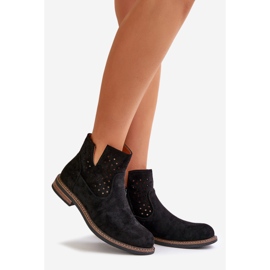 Bottes à thèmes plates avec une tige noire supérieure ouverte le noir 1