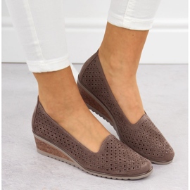 Chaussures compensées ajourées en daim pour femme, marron, Potocki SZ12306 brun 6