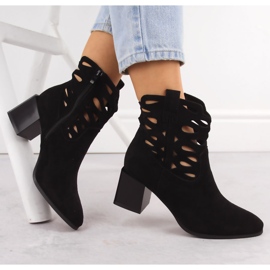 M. DASZYŃSKI Bottes de femmes sur le post en daim noir ouvert noir le noir 4