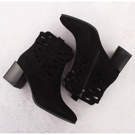 M. DASZYŃSKI Bottes de femmes sur le post en daim noir ouvert noir le noir 3