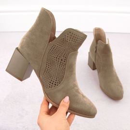 Bottes pour femmes sur le pilier de l'ouverture en daim beige sombre M. Daszyński SA217-6 1
