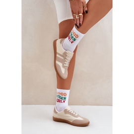 Baskets féminines basses avec beige en cuir écologique 2