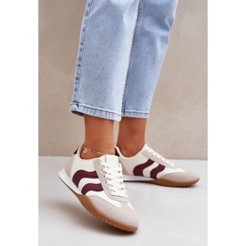 Baskets féminines classiques avec en cuir écologique beige-burgundy 2