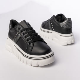 Baskets pour femmes sur la plate-forme noire avec strass le noir 1