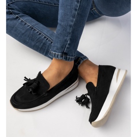 Mocassins noirs pour femmes avec franges le noir 1