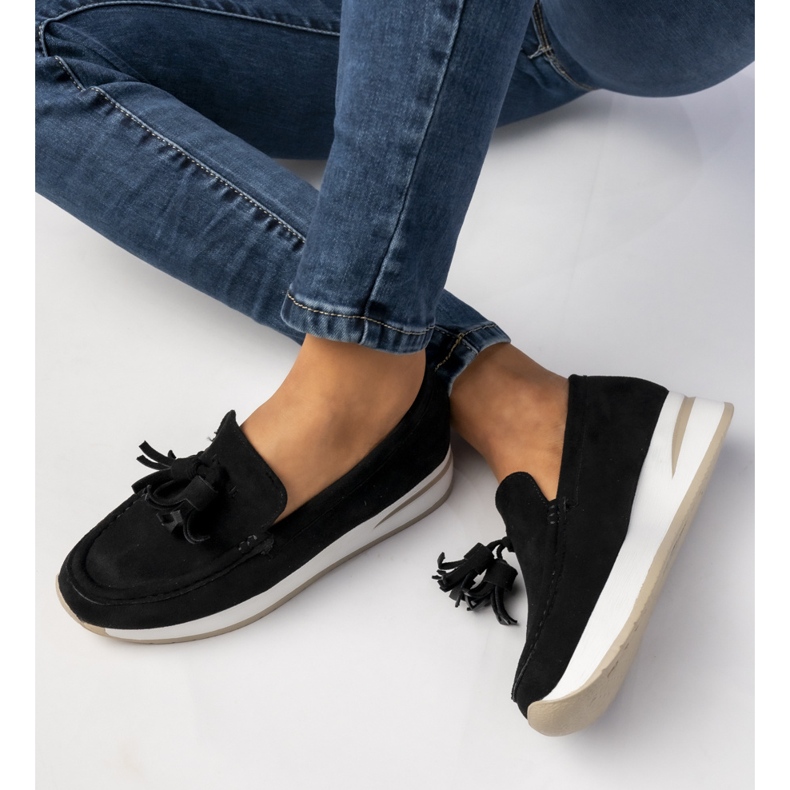 Mocassins noirs pour femmes avec franges le noir 1 Mocassins noirs pour femmes avec franges le noir 1