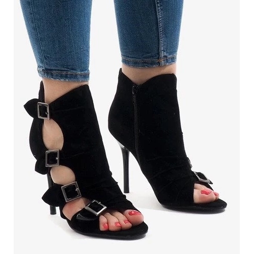 Bottes de travail nouées en daim noir pour femme le noir 1