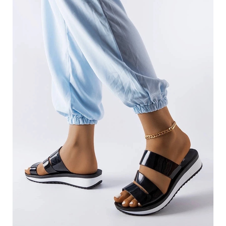 Chaussures à lacets élégantes en cuir verni noir pour femmes 1