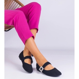 Ballerines noires décorées d'une boucle avec des cristaux le noir 2