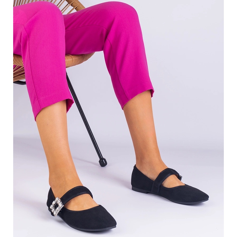 Ballerines noires décorées d'une boucle avec des cristaux le noir 1