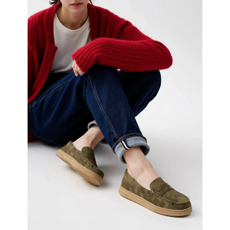 Mocassins en daim vert des femmes 1