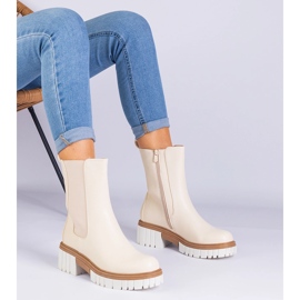 Bottes de cheville beige de l'éco-cuir 1