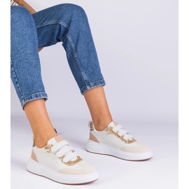 Les baskets pour femmes beige pour le velcro décorées de paillettes 1