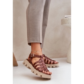 Sandales en cuir pour femmes Zazoo 3695 marron brun 2