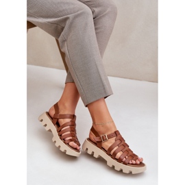 Sandales en cuir pour femmes Zazoo 3695 Camel brun 6
