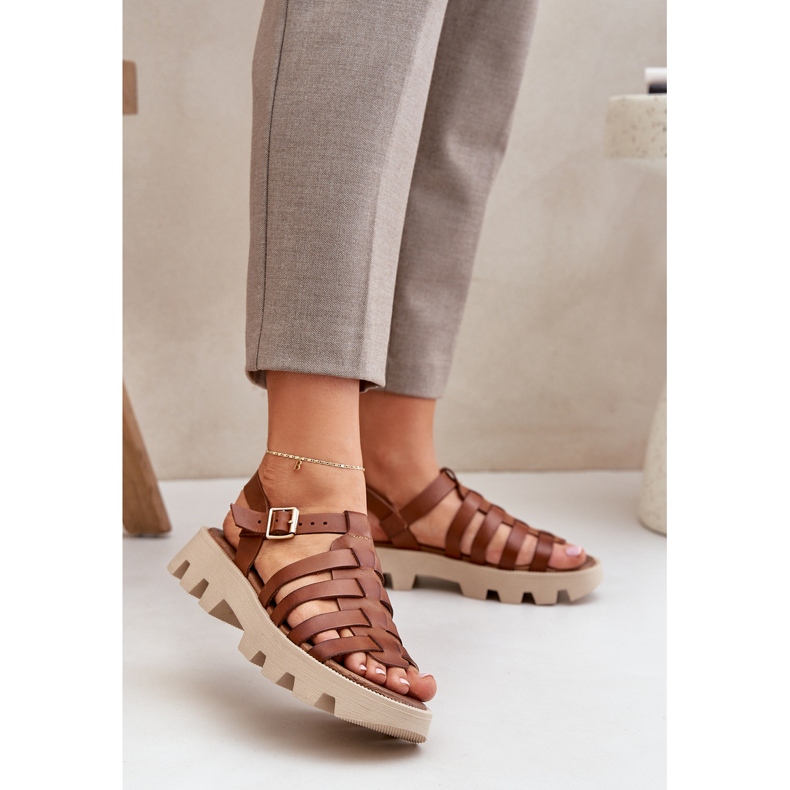 Sandales en cuir pour femmes Zazoo 3695 Camel brun 2