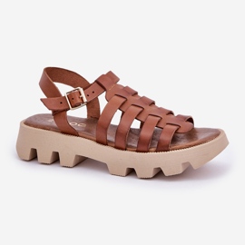 Sandales en cuir pour femmes Zazoo 3695 Camel brun 4