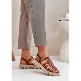 Sandales en cuir pour femmes Zazoo 3695 Camel brun 3