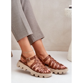 Sandales en cuir pour femmes Zazoo 3695 Camel brun 7