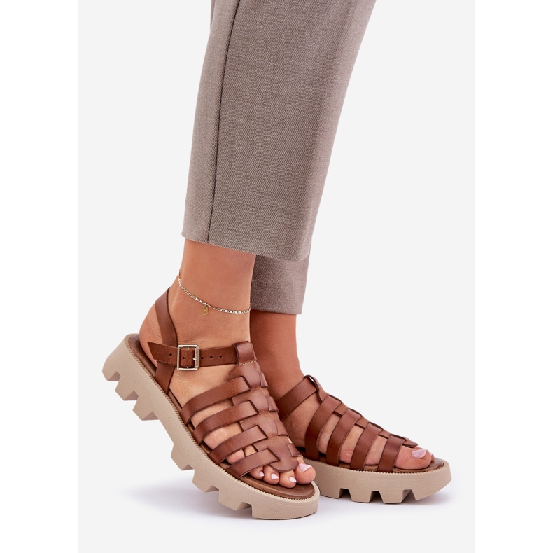 Sandales en cuir pour femmes Zazoo 3695 Camel brun 1