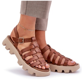 Sandales en cuir pour femmes Zazoo 3695 Camel brun 9