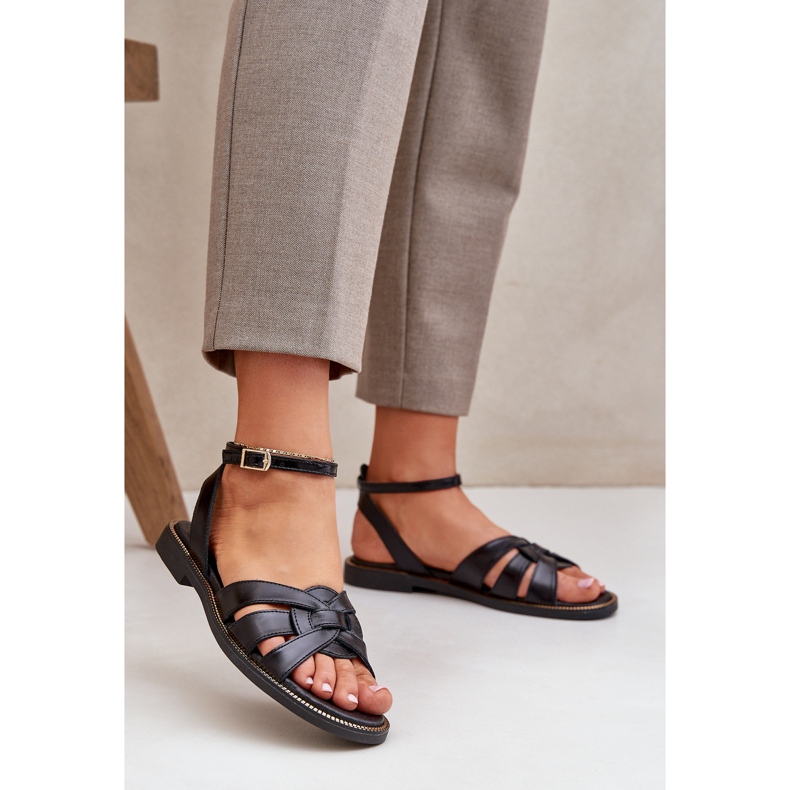 Sandales en cuir pour femmes avec talons plats zazoo 3688 noir 2