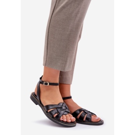 Sandales en cuir pour femmes avec talons plats zazoo 3688 noir 1