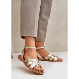 Sandales en cuir pour femmes avec talons plats Zazoo 3688 Zlotys doré 2