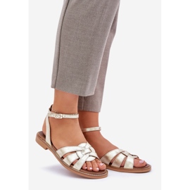 Sandales en cuir pour femmes avec talons plats Zazoo 3688 Zlotys doré 1