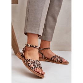 Zazoo Sandales en cuir féminines à talons plats Leopard Leopard Print 3688 Brown brun 2