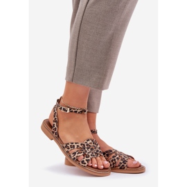 Zazoo Sandales en cuir féminines à talons plats Leopard Leopard Print 3688 Brown brun 1