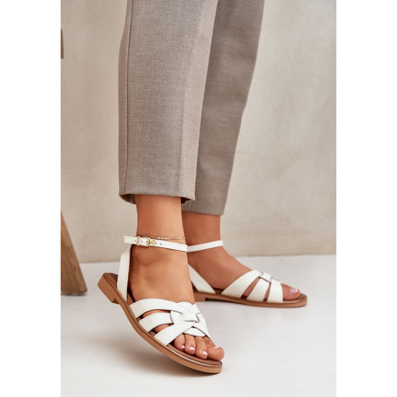 Lewski Shoes Zazoo 3688 ECRU, sandales de football plat blanc 2