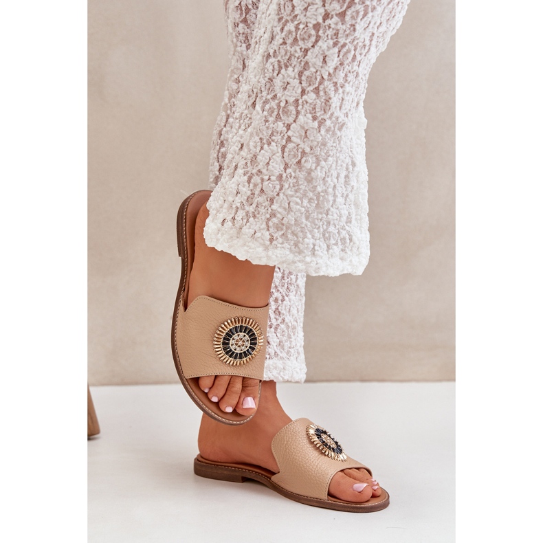 Lewski Shoes Les tongs en cuir avec des lewski 3047 / o à thèmes plats brun 2