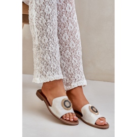 Lewski Shoes Les tongs en cuir avec des theets plats Lewski 3047 / O -Golden essuyés doré 1