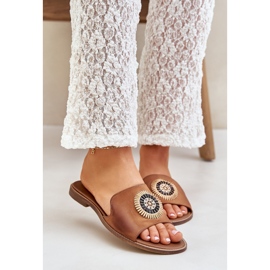 Lewski Shoes Les tongs en cuir avec des talons plats Lewski 3047 / o chameau brun 1