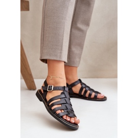 Sandales en cuir avec talons plats zazoo 3686 noir le noir 2