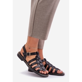 Sandales en cuir avec talons plats zazoo 3686 noir le noir 1