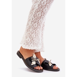 Pantoufles avec décoration en cuir naturel zazoo 3574 / z noir 1