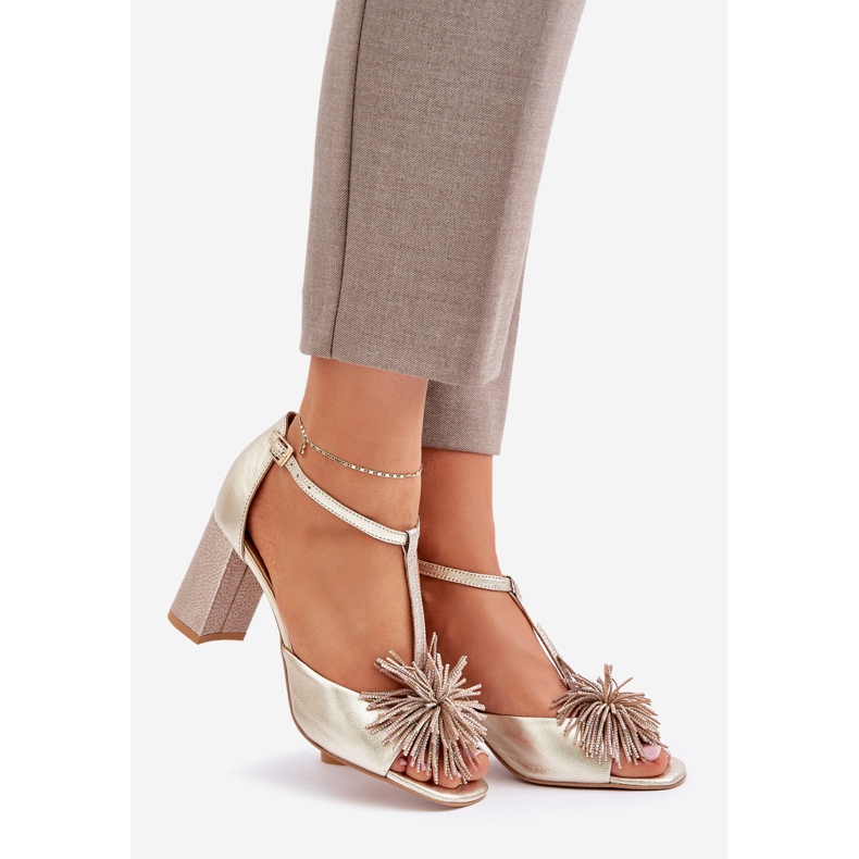 Sandales en cuir à talon haut avec décoration Laura Messi 2758 Or doré 1