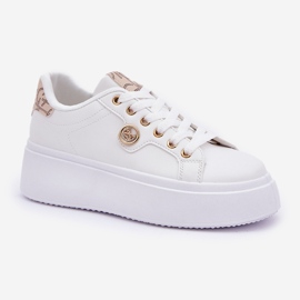 Baskets en cuir Eco sur une plate-forme avec un détail doré en orge doré blanche 4
