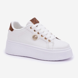 Baskets en cuir Eco sur une plate-forme avec un détail brun doré blanche 4