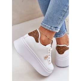 Baskets en cuir Eco sur une plate-forme avec un détail brun doré blanche 6