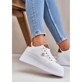 Baskets en cuir Eco sur une plate-forme avec un détail brun doré blanche 8