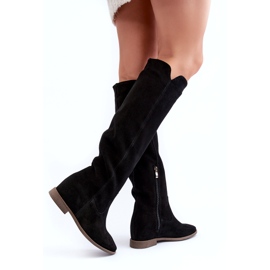 Zazoo 3407 Bottes de genou en daim féminin avec des talons plats le noir 5